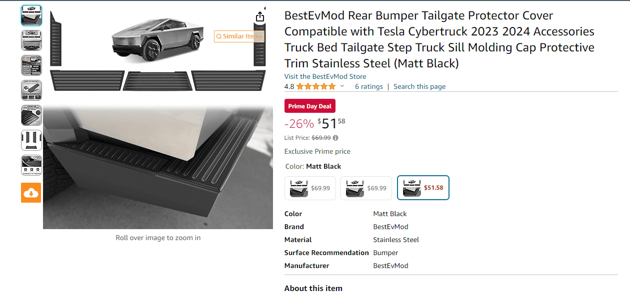 Cybercab Robotaxi Newly Added Prime Day Deal: Stainless Steel Matte Black Rear Bumper Protector and TPE Rear Bumper Protector! 1721217647787-vz