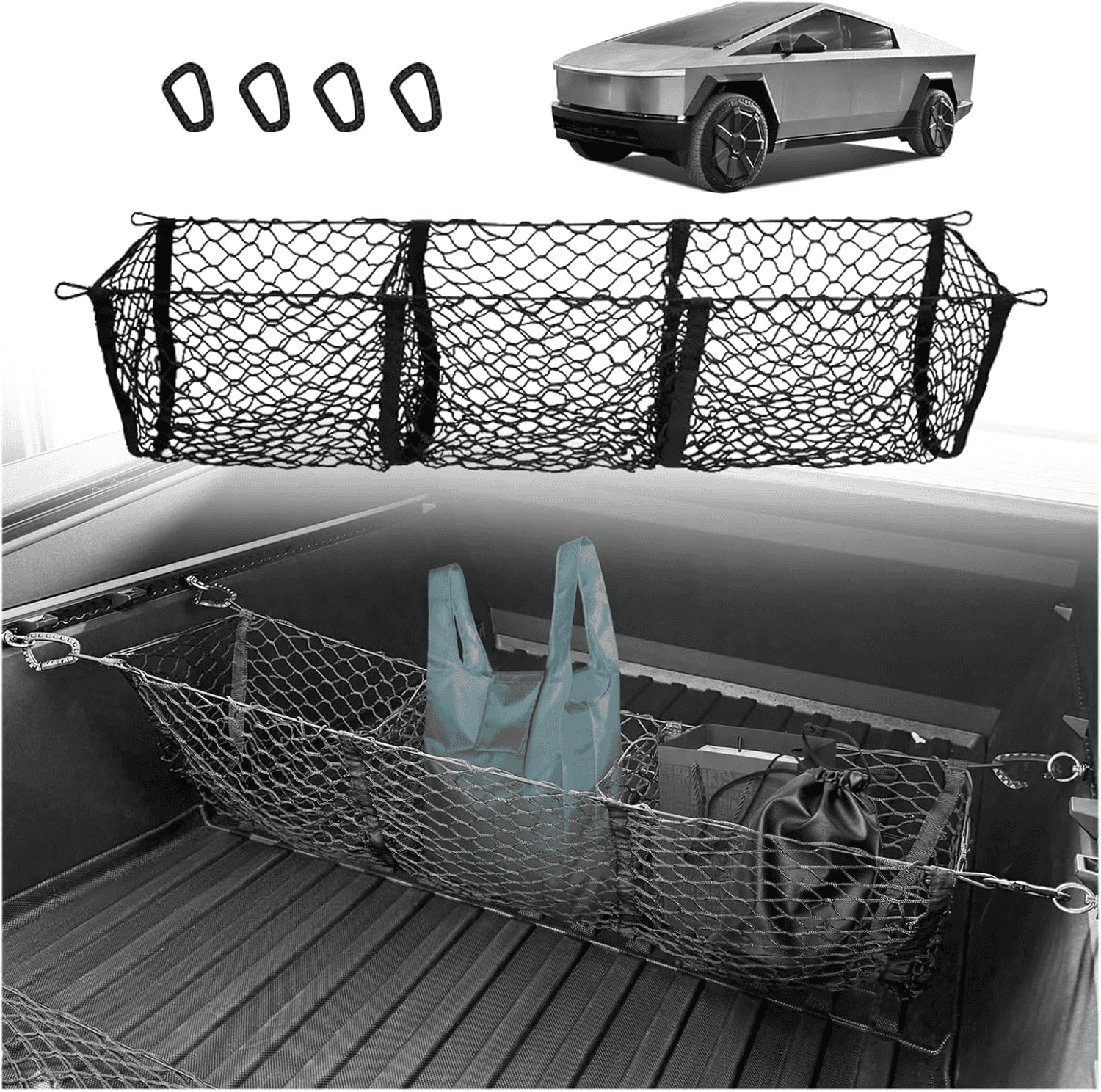 Cybercab Robotaxi BestEvMod 3-Pocket Truck Bed Net. 15% off for new product 1721621873204-3