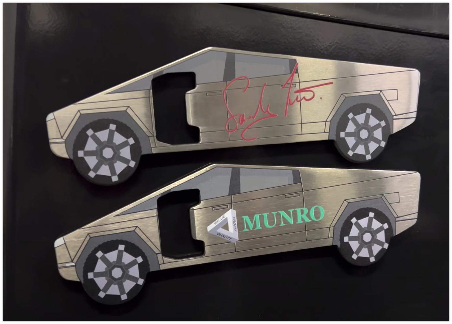 Cybercab Robotaxi Sandy Munro bottle openers for sale / donation Contribute to the Cybertruck Teardown With Our New Bottle Openers! - YouTube ? 2023-09-19 11-3