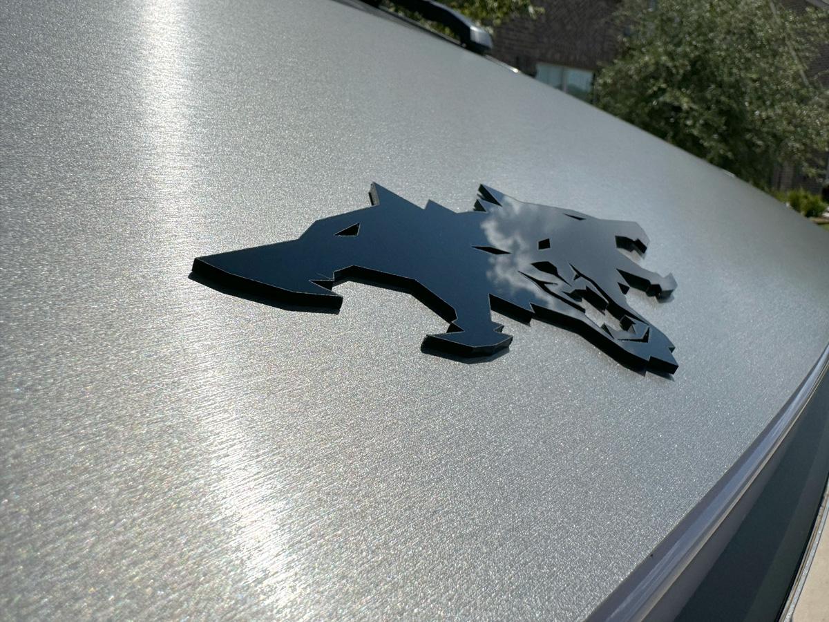 Cybercab Robotaxi ? Introducing the Cyberbeast 3D Laser-Cut Emblem Badge Gloss Black Acrylic cyberbeast-emblem-hood-slanted