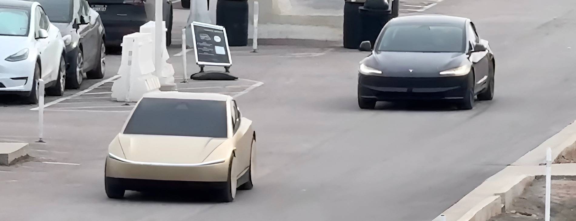 Cybercab Robotaxi Cybercab test driving at Giga Texas (Model 3 size comparison) -- Video / Photos (11/27/24) cybercab vs. model 3