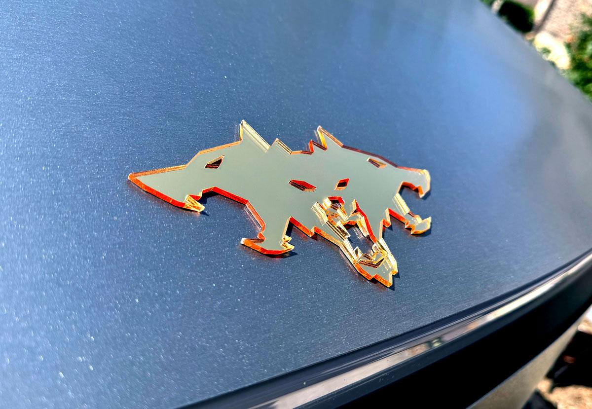 Cybercab Robotaxi ? Metallic Silver Cyberbeast 3D Laser-Cut Emblems emblem-gold-hood-close-side