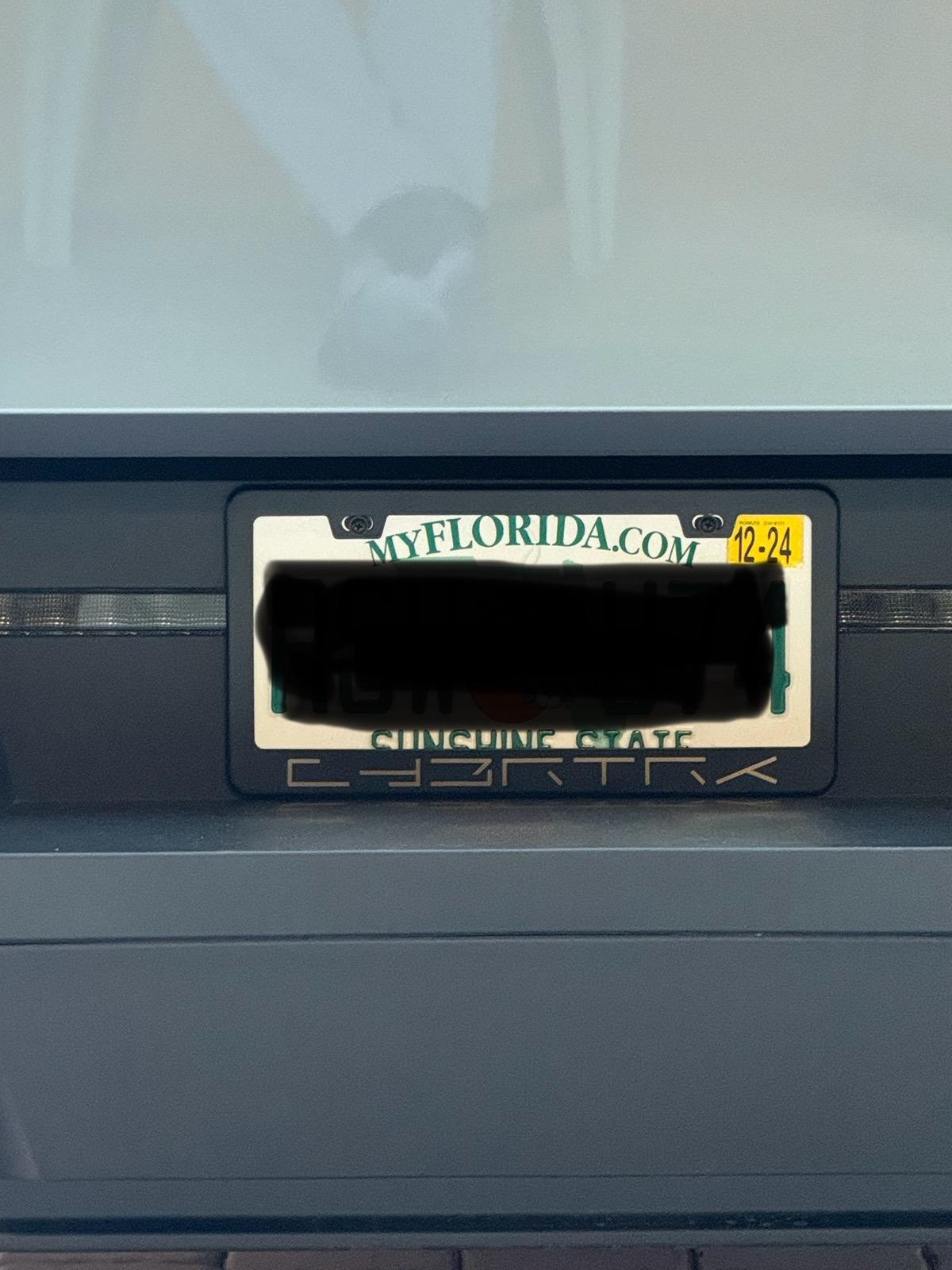 Cybercab Robotaxi ? Cybertruck Silhouette License Plate Frame; laser etched on stainless steel IMG_5865