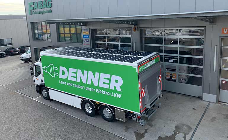 Cybercab Robotaxi Electric truck with solar panels Rhyner-Logistik-Denner