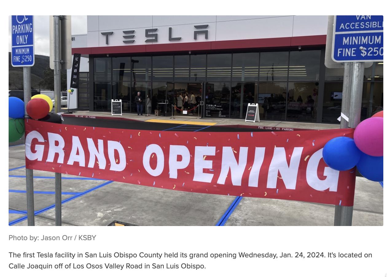 Cybercab Robotaxi Tesla Dealership/Service coming to San Luis Obispo, California San Luis Obispo County's first Tesla dealership officially opens 2024-01-25 11-41-44