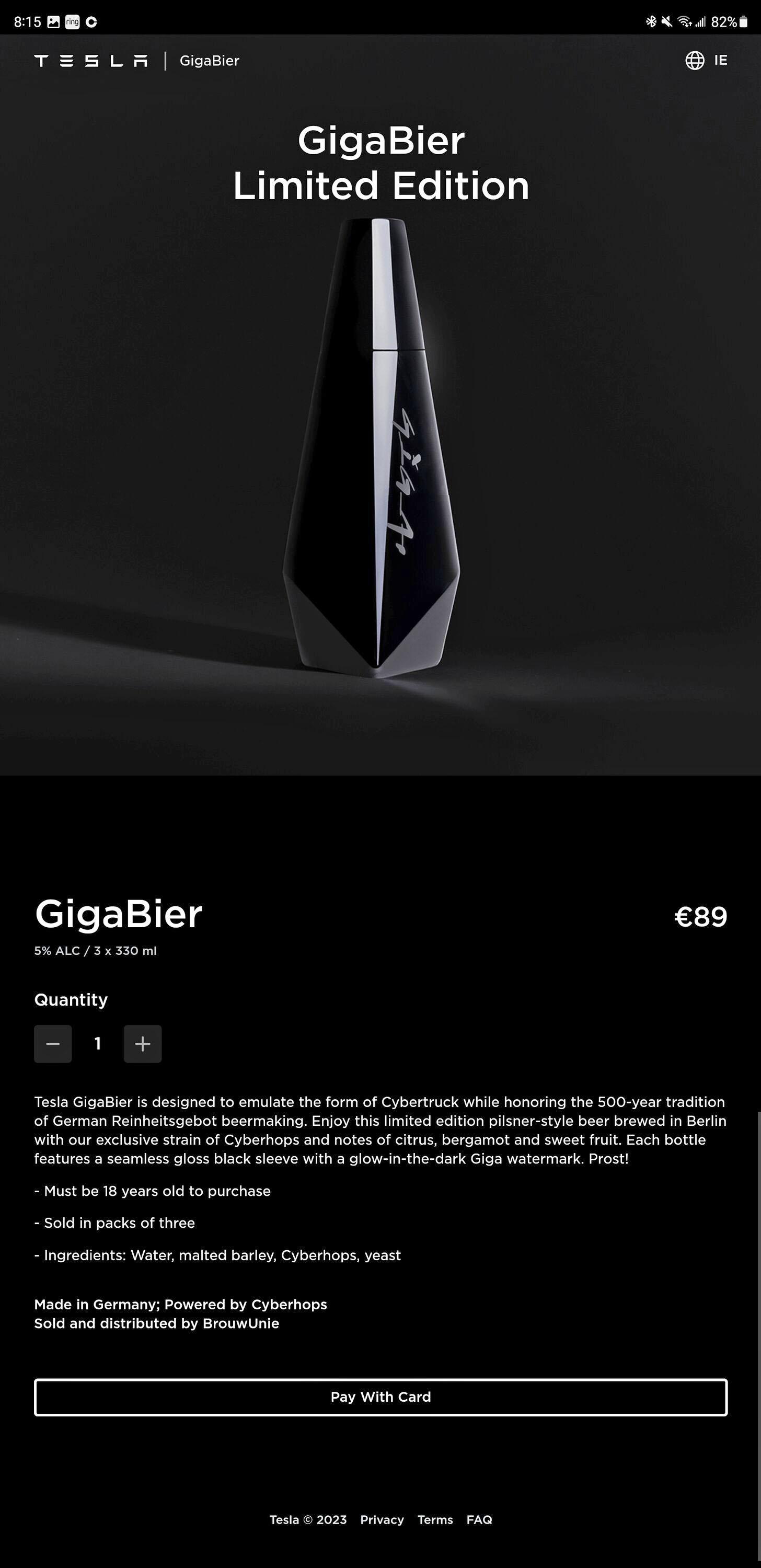 Cybercab Robotaxi Gigabier (Tesla beer) is here with Cybertruck inspired bottle! Screenshot_20230330_201522_Chrome